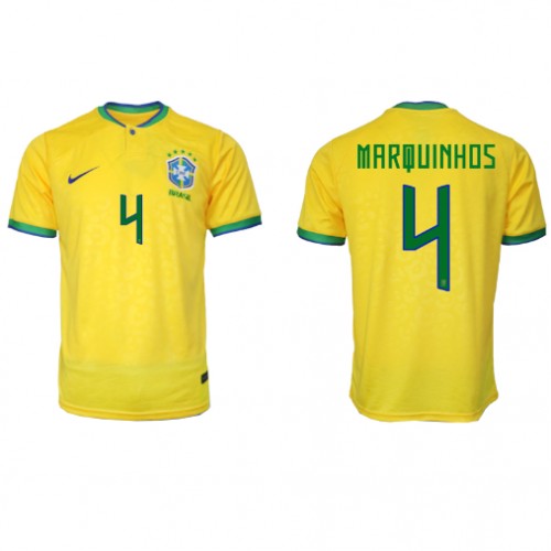 Brasilien Marquinhos #4 Hjemmebanetrøje VM 2022 Kort ærmer